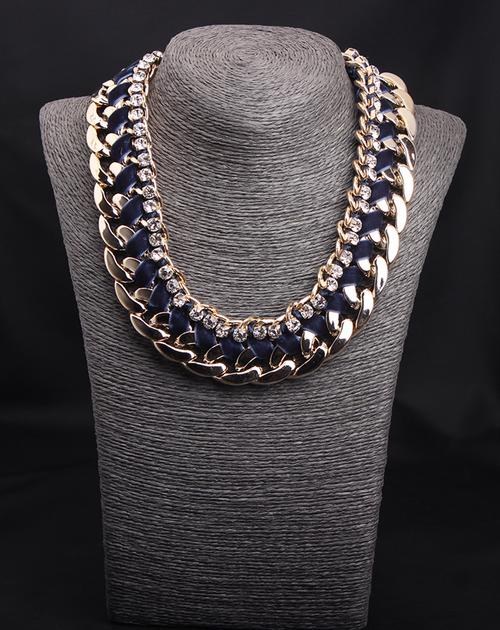 2015欧美流行风 10色编织绒镶钻粗短锁骨项链夸张时尚女大牌饰品