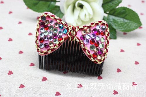 韩版时尚镶钻蝴蝶结发梳 布艺蝴蝶结插梳 2元饰品批发
